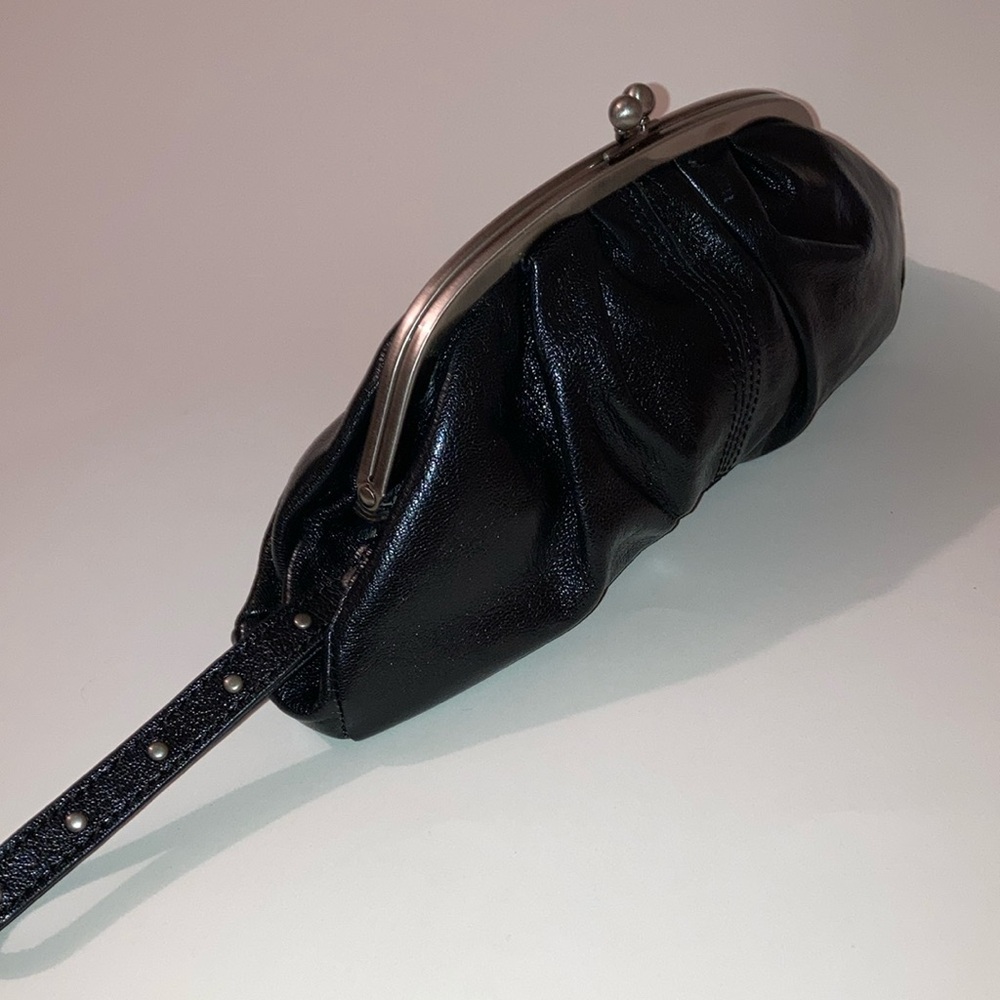 Kenneth Cole Kisslock Black Leather Wristlet Clutch